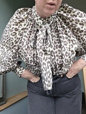H&M Leopard-Print Bow Blouse - Beige/Brown